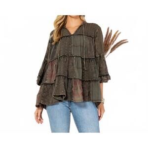 NEW YOUNG THREADS rio ruffle top in green